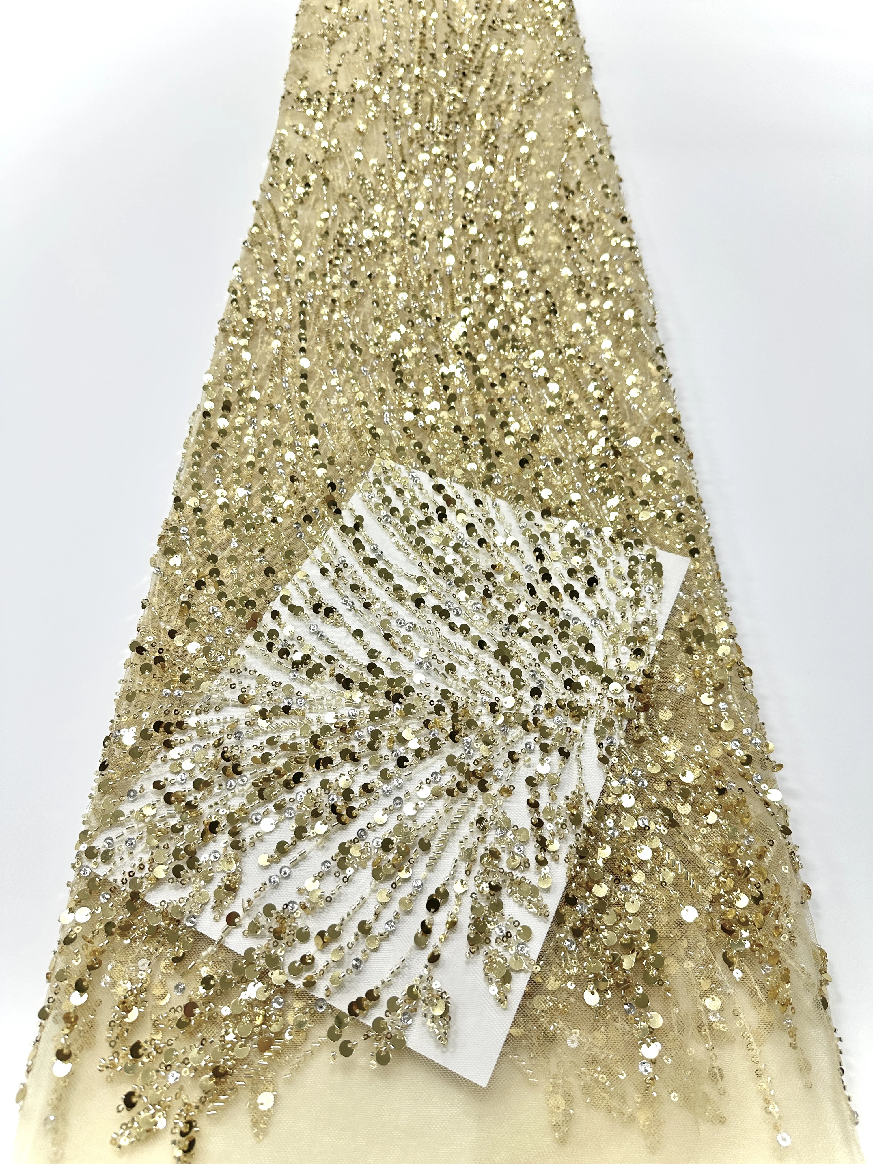 

Elegant African Tulle Lace Fabric 2025 High Quality French Nigerian Exquisite Heavy Beaded Sequin Lace Fabric For Sewing Dresses