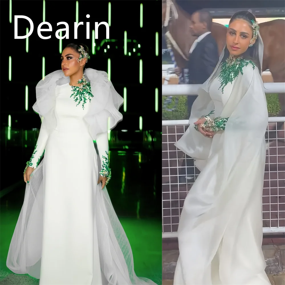 Maßgeschneidertes Abendkleid Dearin Jewel Column Bodenlange Röcke Tüllstickerei Maßgeschneiderte Anlasskleider Formal Saudi-Arabien Pr