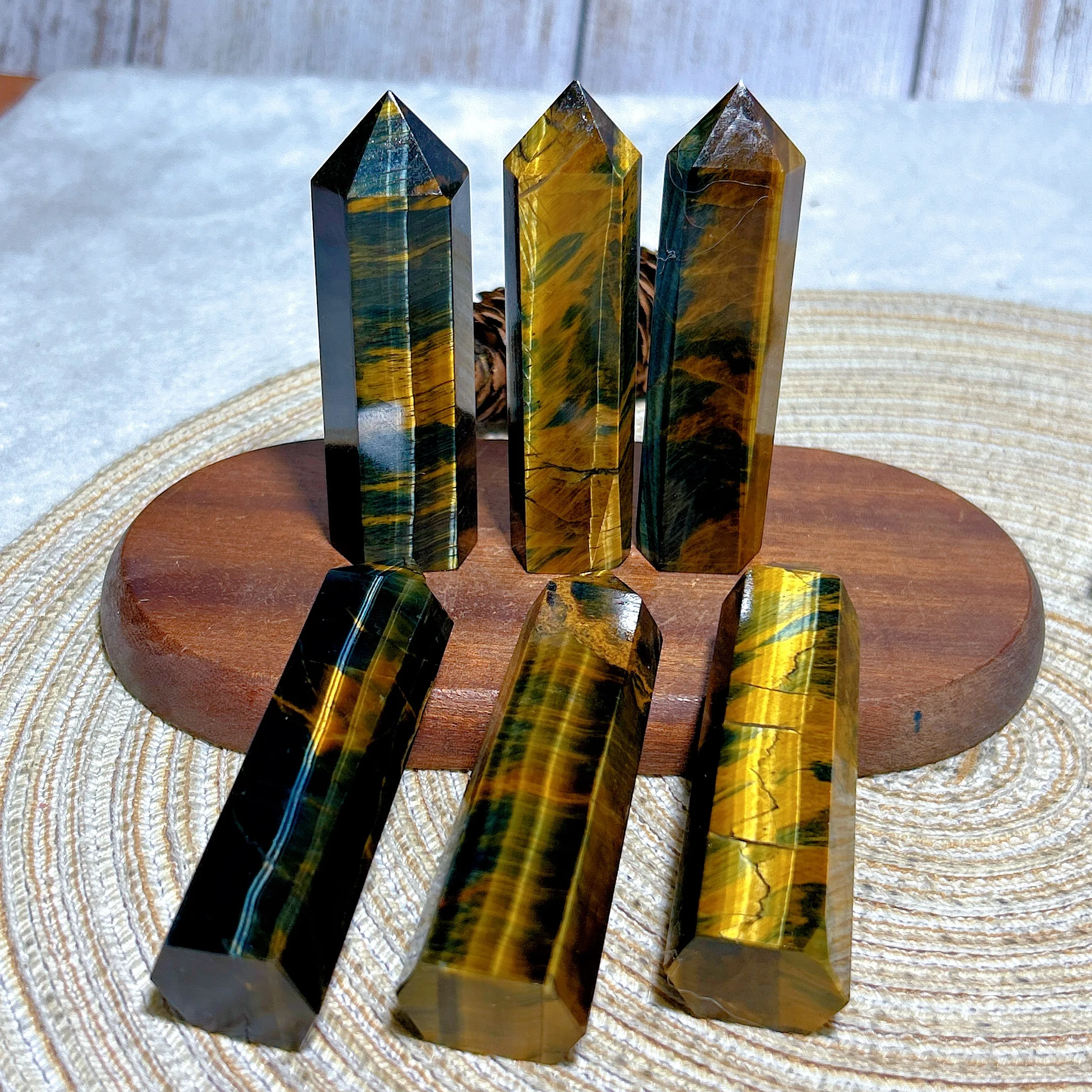 Healing  High Quality Natural Crystals Blue With Yellow Tiger Eye Tower Flashy Stone Reiki Home Decorations Mineral Energy Gift