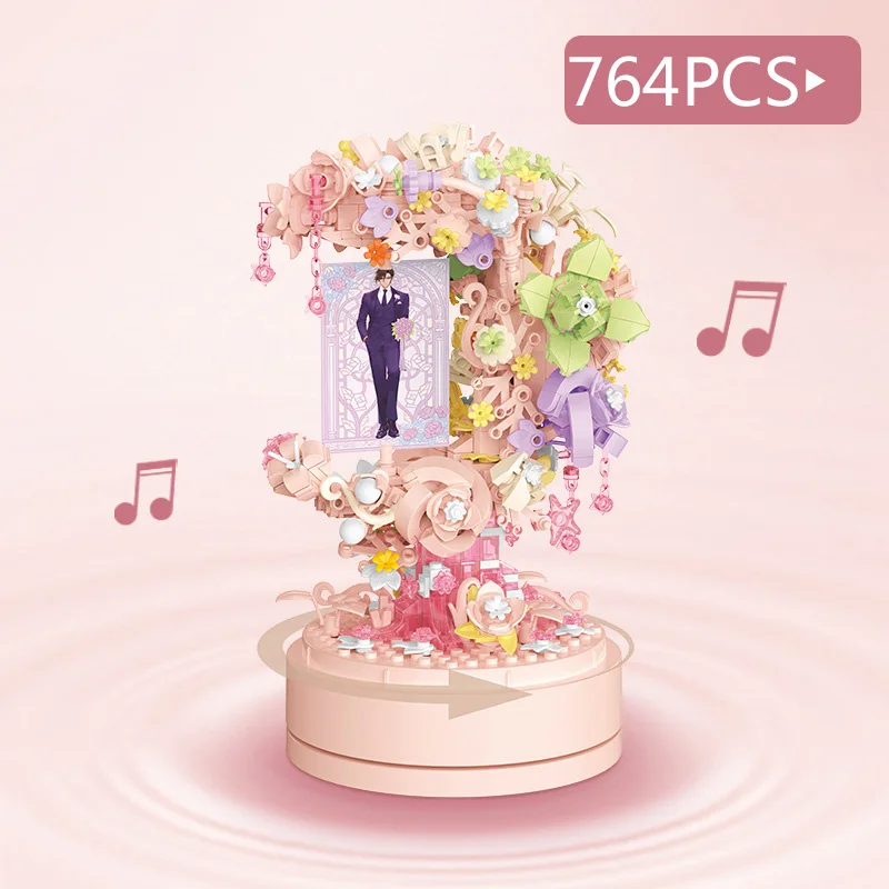 Idea Building Brick Rose Starlight Moon Night Music Box Mini Block Construction Model Sets Educational Toy With Light For Gifts