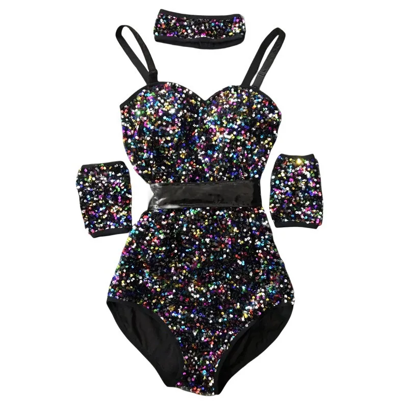 Multi Color Sequins Bodysuit Sexy Nightclub Female Singer Dancer Stage Wear Team DJ Jazz Dance Performance Costume Club Party