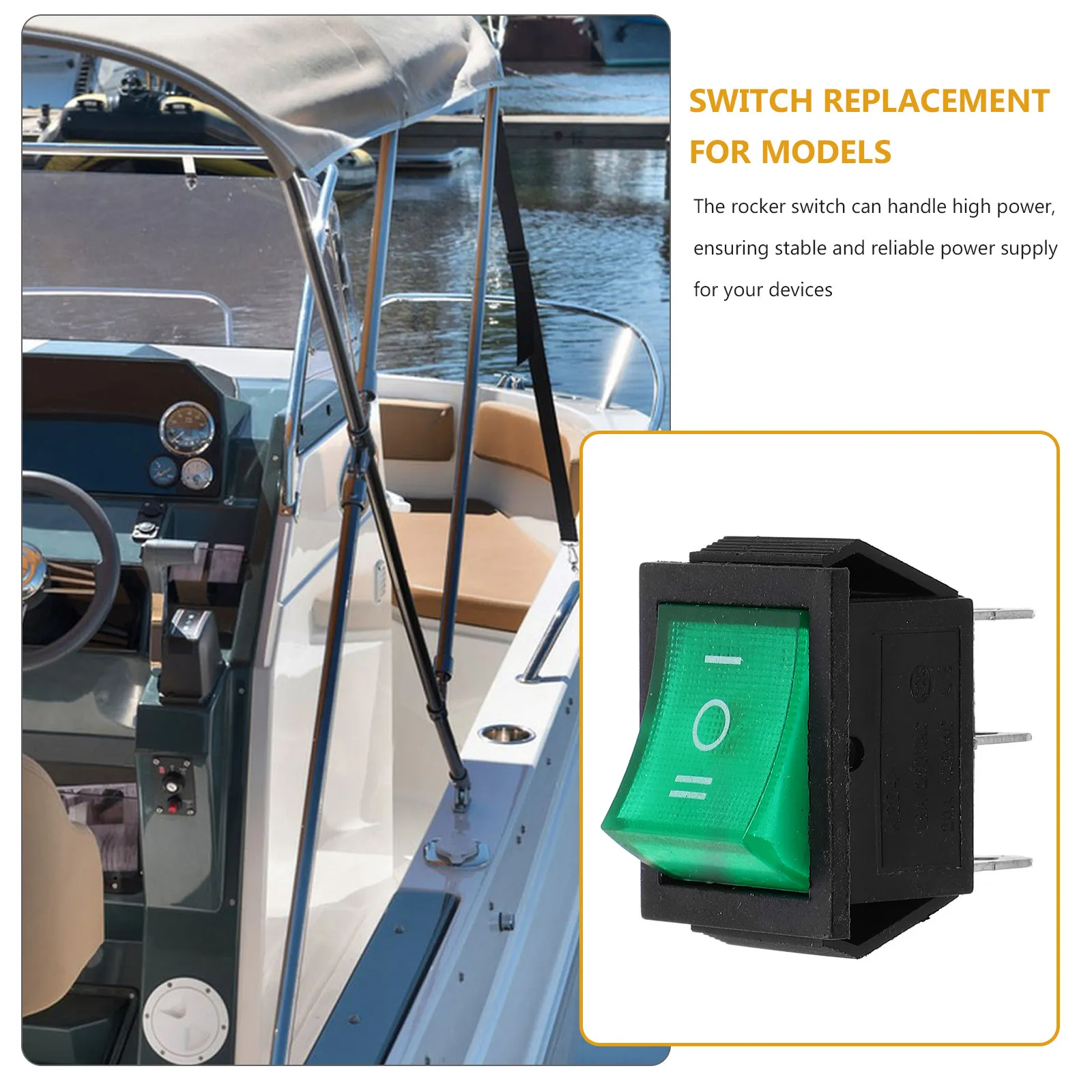 Waterproof Boat-Shaped Rocker Switch Green High Power for Cars Trucks Pc Power Pressure Start Stop Automotive Toggle Functions
