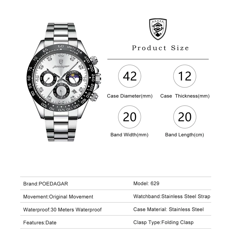 POEDAGAR Sport Mens Watches Top Brand Luxury Chronograph Quartz Wristwatches Waterproof Military Men Watches Relogio Masculino