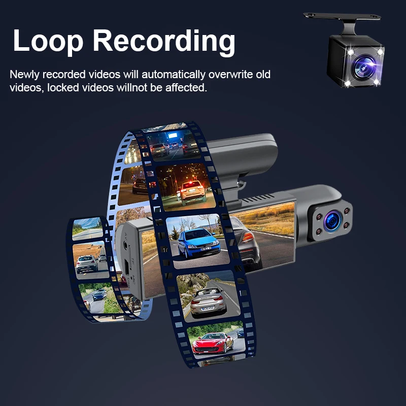 ZNLYRION  Full HD 1080P Car Dashcam Front+Interior+Rear Camera 130° Wide Angle Night Vision G-Sensor Parking Monitor Car Driving Recorder view 8