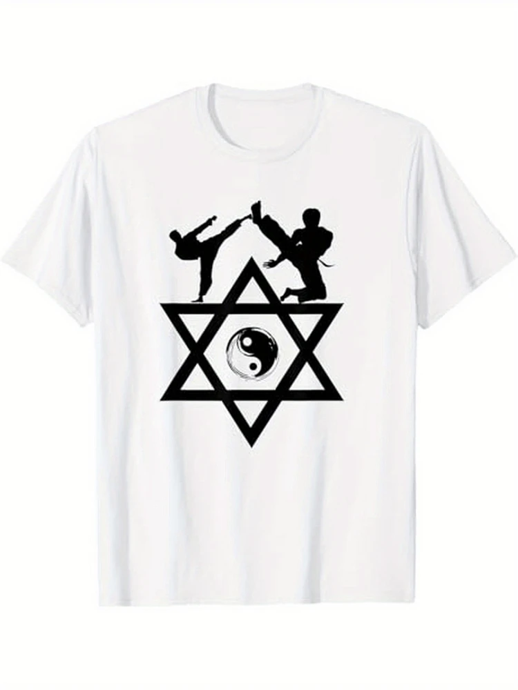 

KRAV MAGA Israeli Defense Force-Martial Arts Yin-Yang Star of David Graphic-100% cotton O-neck casual printed men's T-shirt.