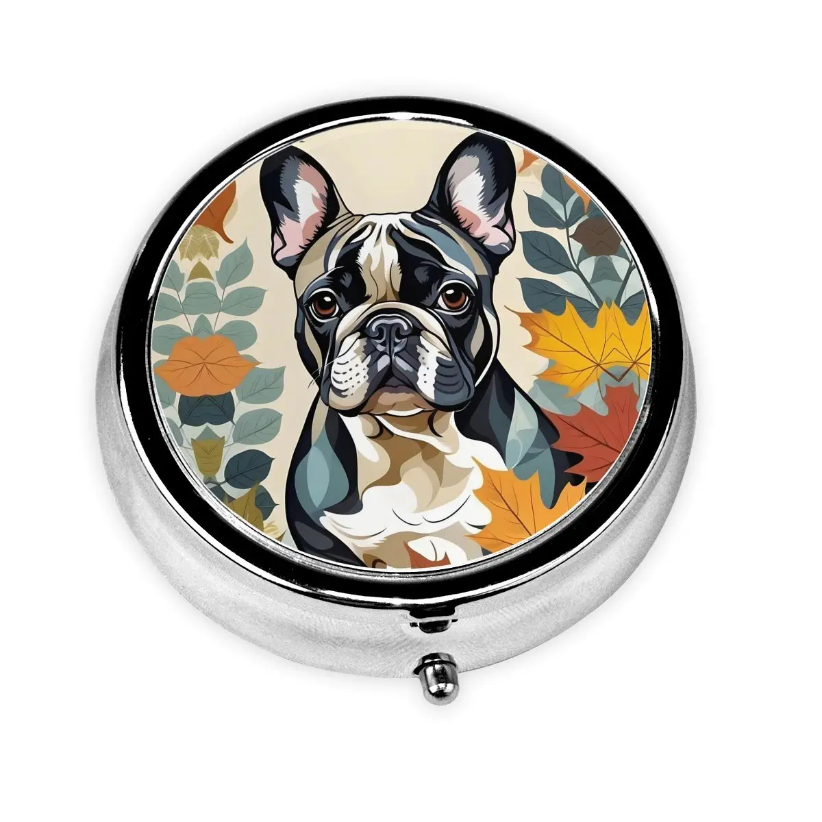 

French Bulldog Round Pill Box 3-Compartment Pills Dispenser Funny Frenchie Pet Portable Medicine Holder Storage Box Container