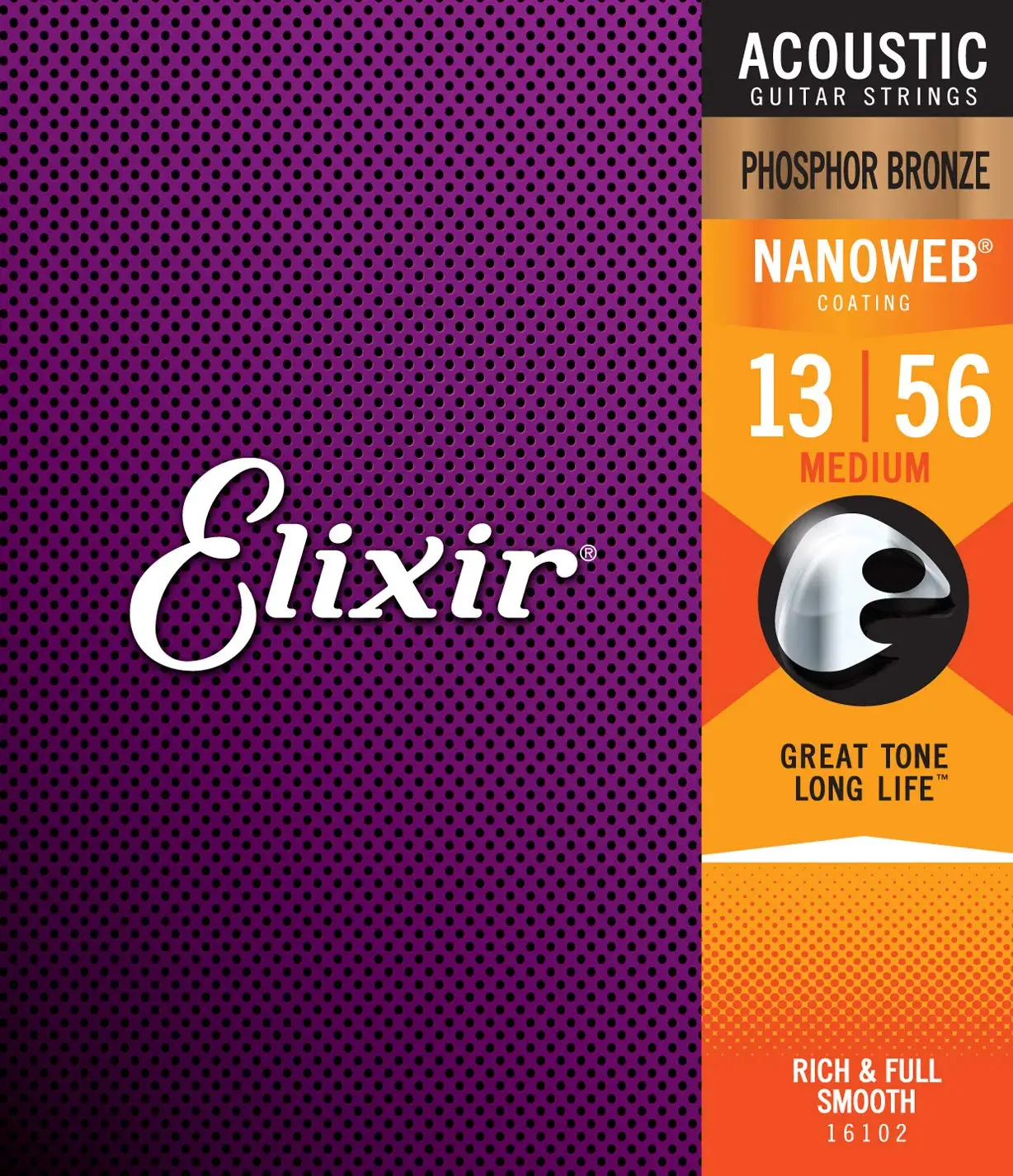 1Pcs for Elixir Strings Phosphor Bronze Acoustic Guitar Strings with NANOWEB Coating, Medium (.013-.056) - 16102