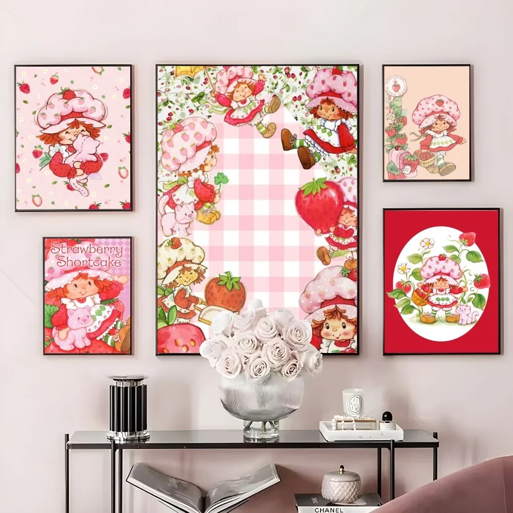 

Cartoon Strawberry Shortcake Poster Cute Pink Room Decor Printing Home Decoration Waterproof Bathroom Room BedRoom Posters Gift