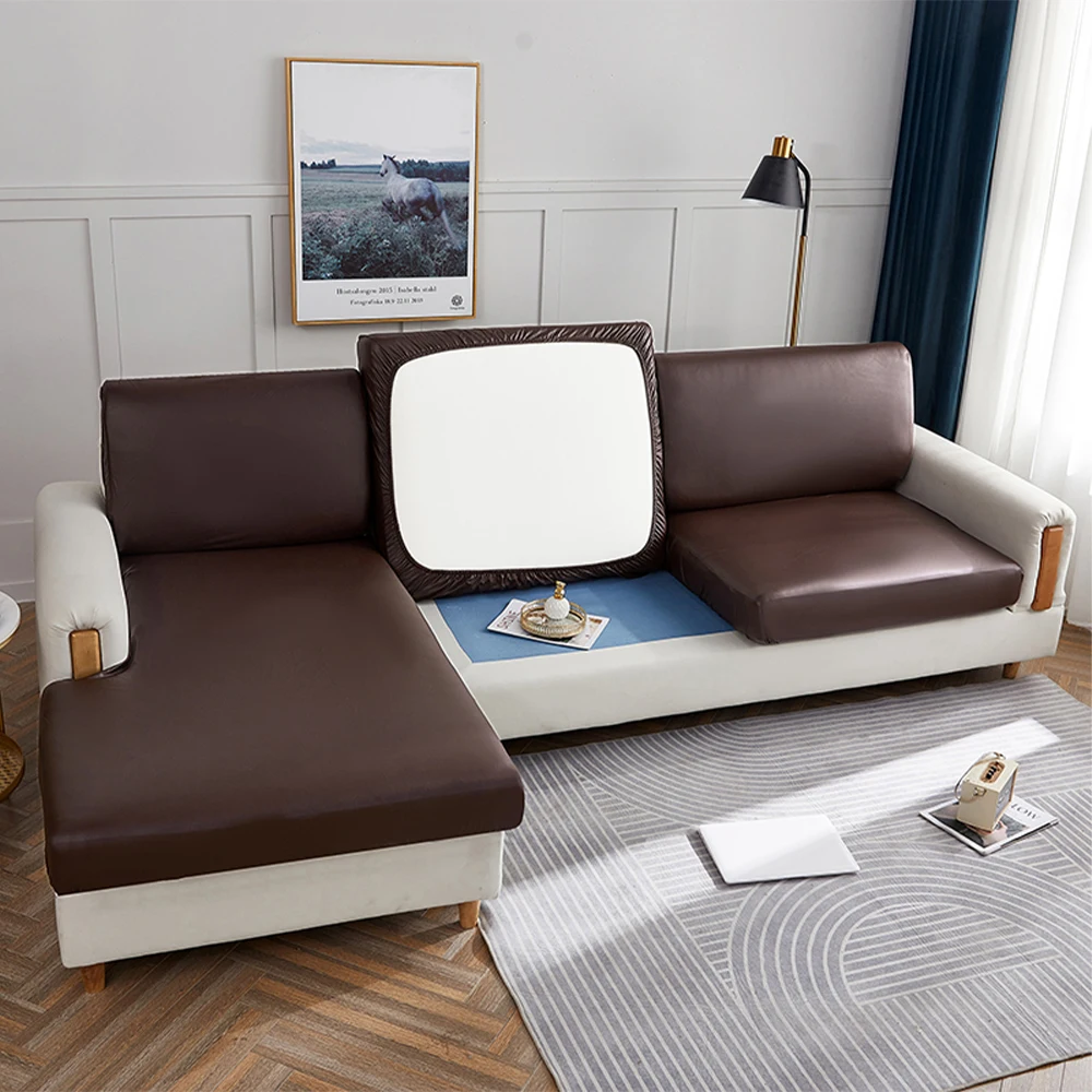 PU Waterproof Leather Sofa Covers Living Room Plain Stretch Sofa Slipcover Removable Sectional Couch Covers Office Anti-dust