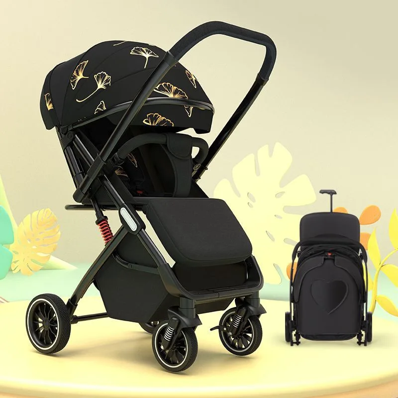 High Landscape Two-way Push Baby Stroller Can sit and Lie Down Lightweight Folding Cart Stroller Four Wheel Shock Absorption