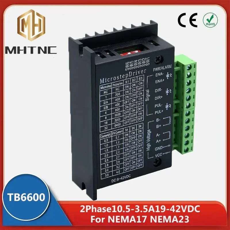 

2-Phase Stepper Motor Driver TB6600 Supply Voltage 9-42VDC Output 0.5-3.5A Current for 42 57 stepper motor Nema17 NEMA23