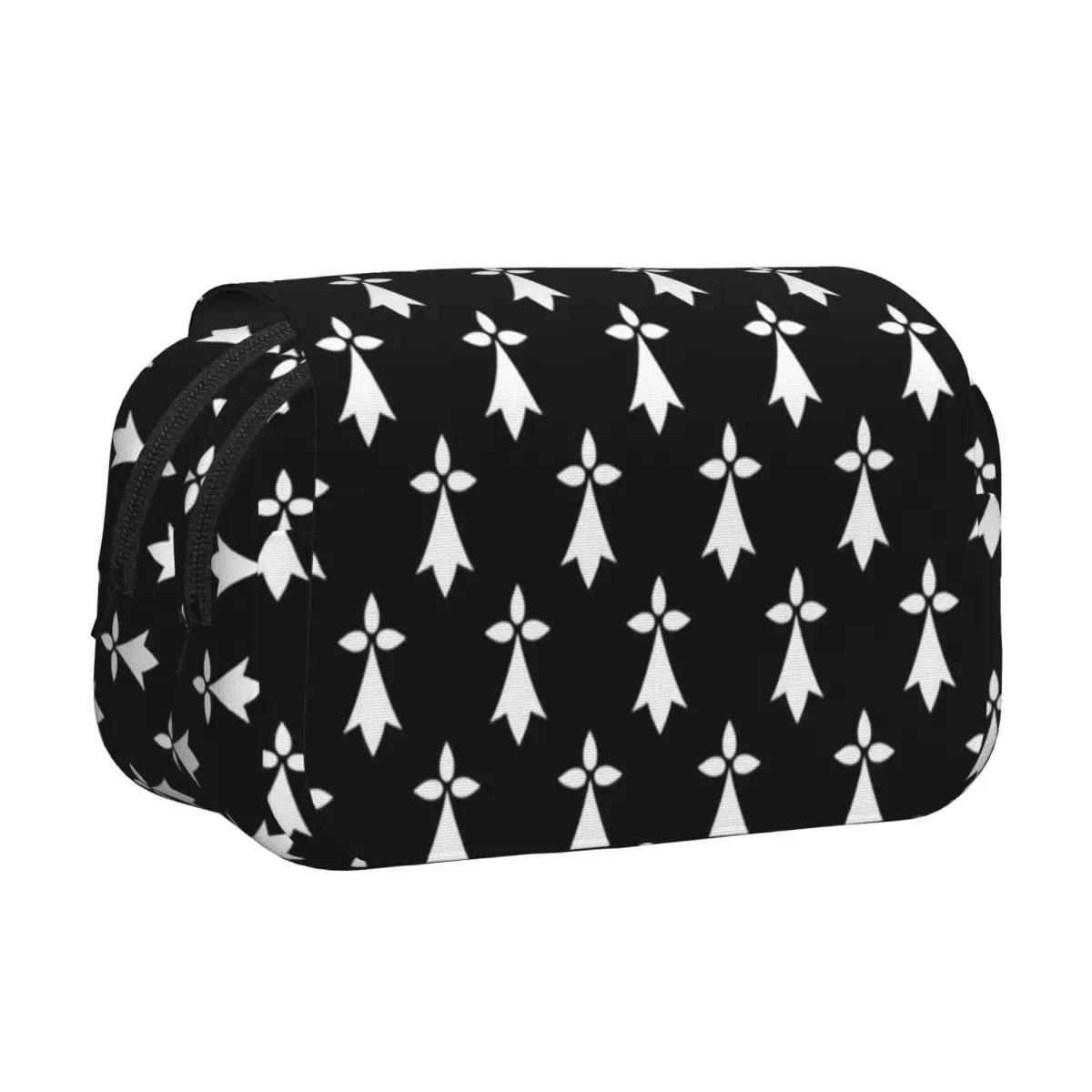 White Breton Triskels On Black Breizh Bretagne Brittany Pencil Case Pen Holder Hard Shell Leather Pen Box Pencil Bag for Kids