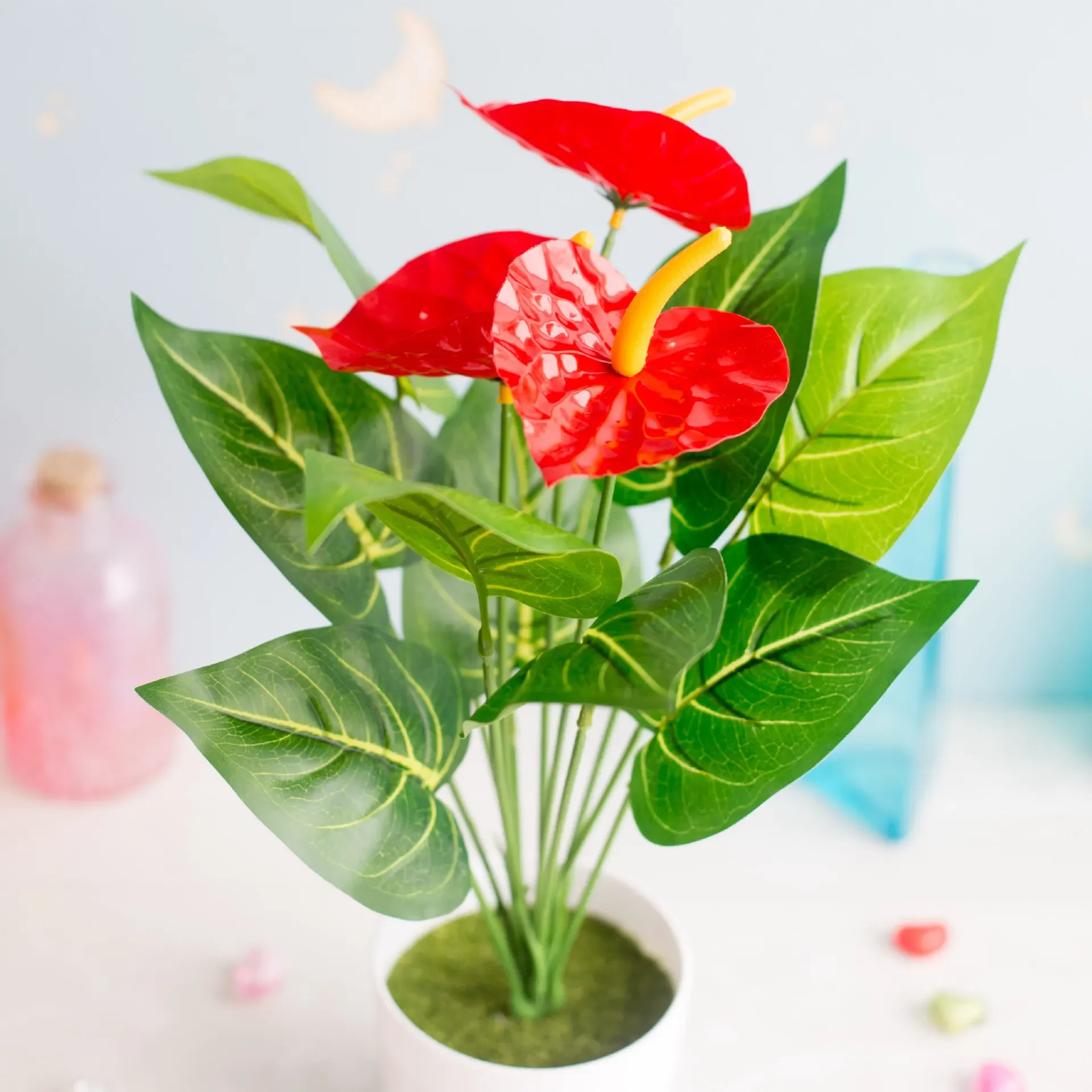 35cm 12Heads Anthurium Artificial Flowers Bonnsai Balcony Living Room Desktop Ornament Fake Flower Wedding Party Home Decoration