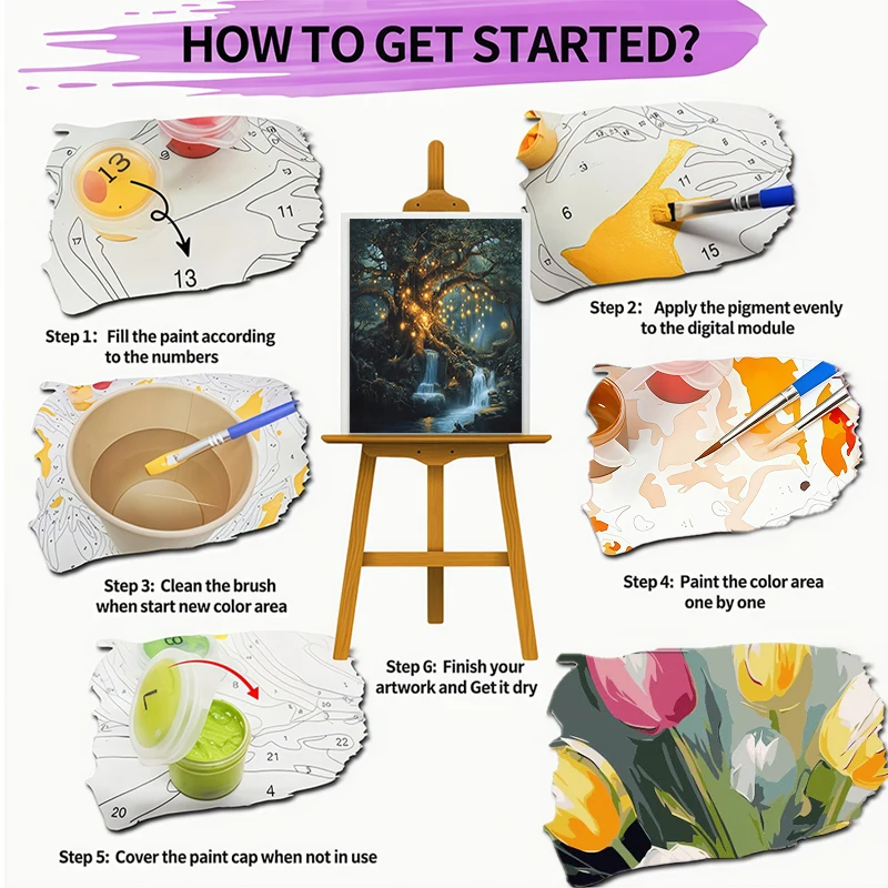 Fantastical Tree Realm  DIY Acrylic Digital Painting Kit for Beginners Home Wall Decor  Frame Not Included