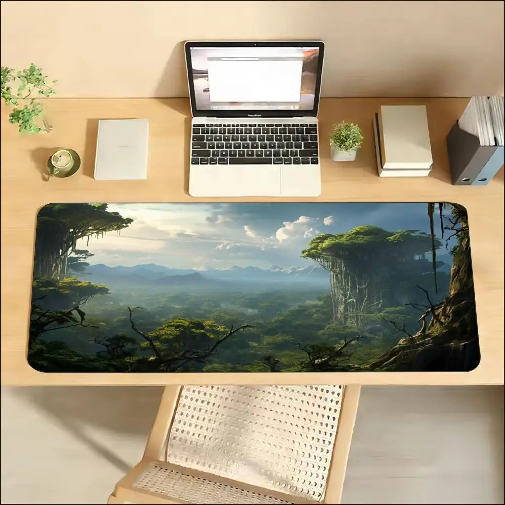 Green Forest Landscape Gaming Mouse Pad XXL Desk Mat, Non-Slip Rubber Base Smooth Surface, Keyboard Mat for Gamer Esports