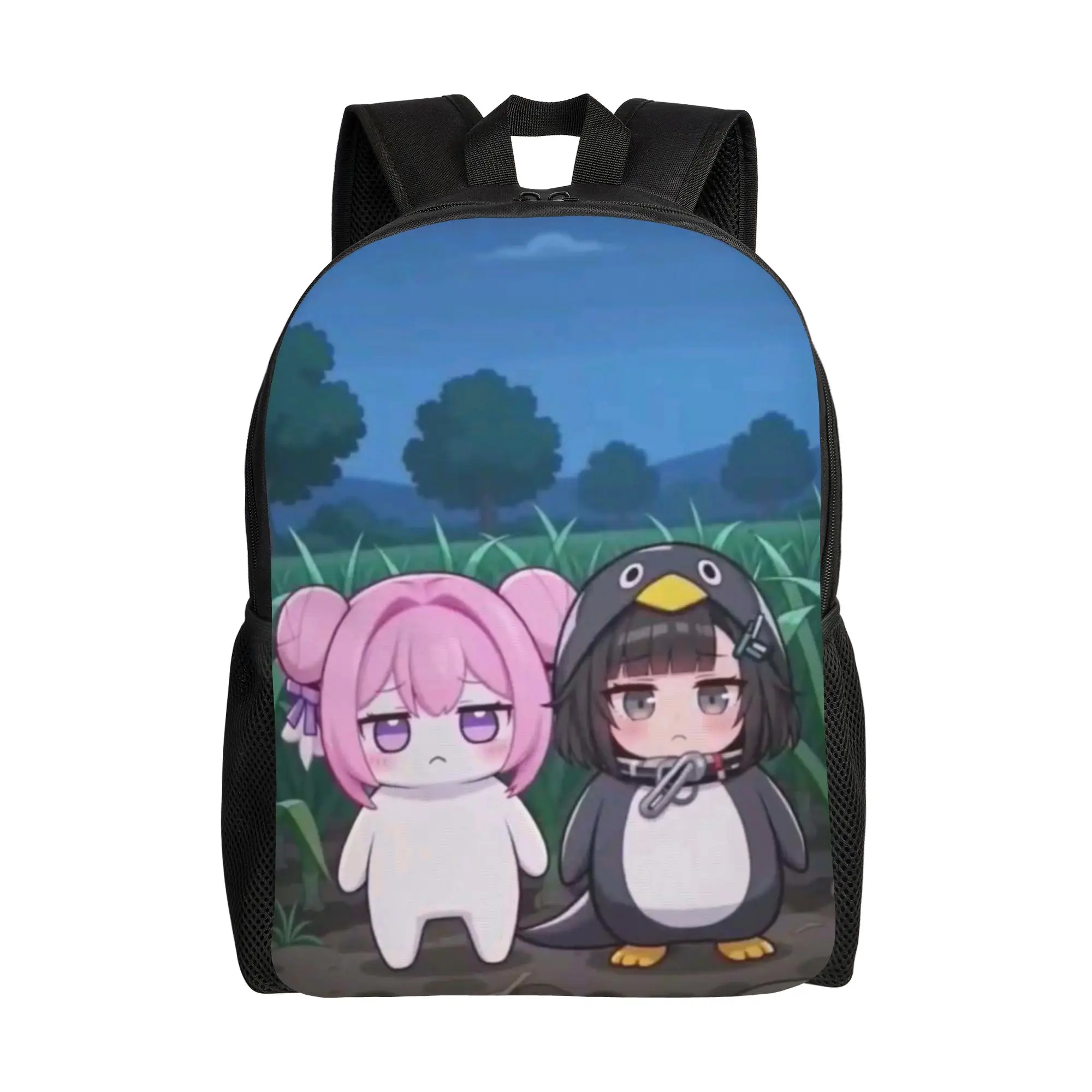 Back to school season Light gugu gaga Pink Hair Girl Penguin Night Sky Cute Kawaii Character Art Laptop Bag  Teenager Backpack