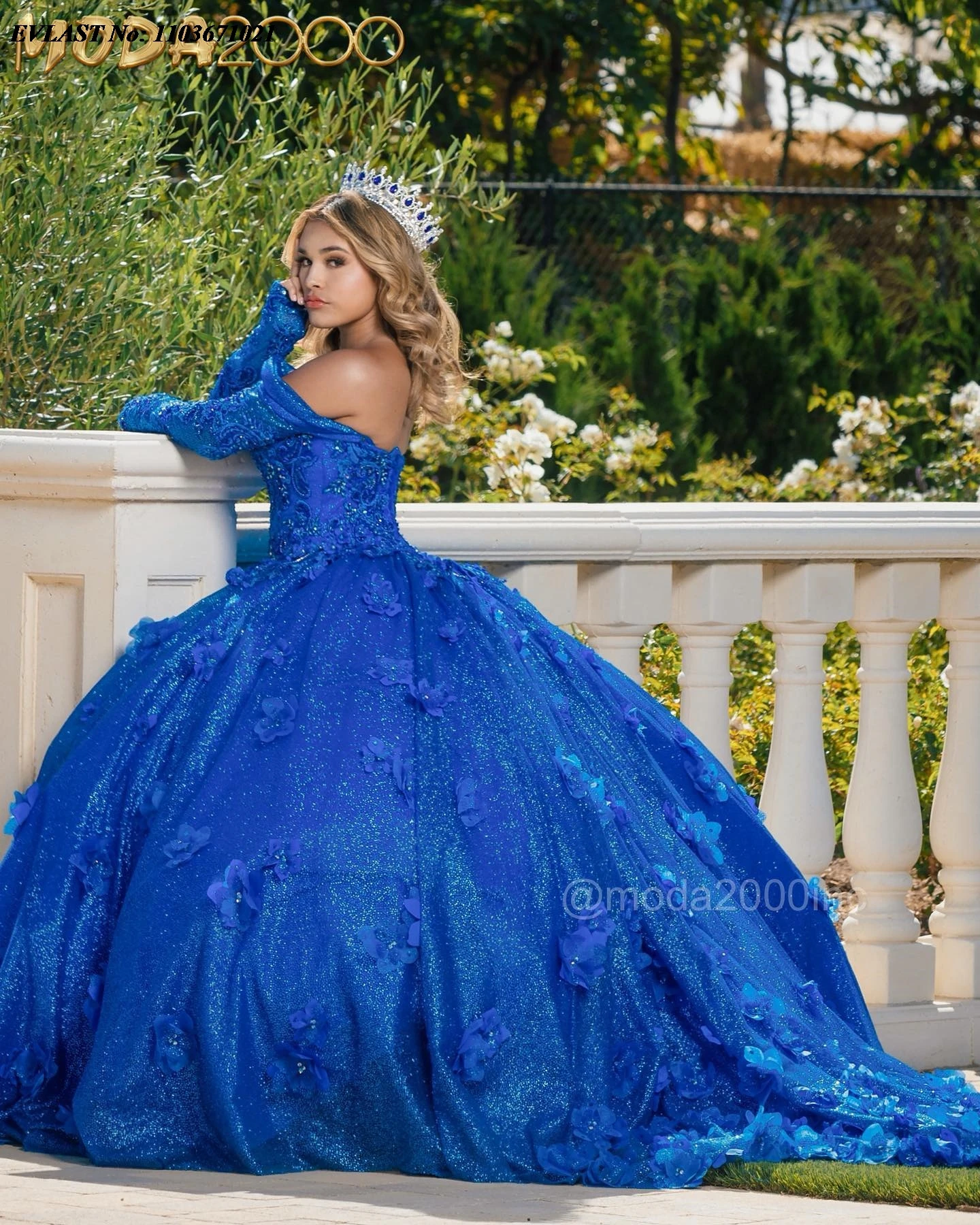 EVLAST Shiny Royal Blue Quinnceanera Dress Ball Gown3D Floral Applique Crystals Beaded Corset Sweet 16 Vestidos De 15 Anos SQ479