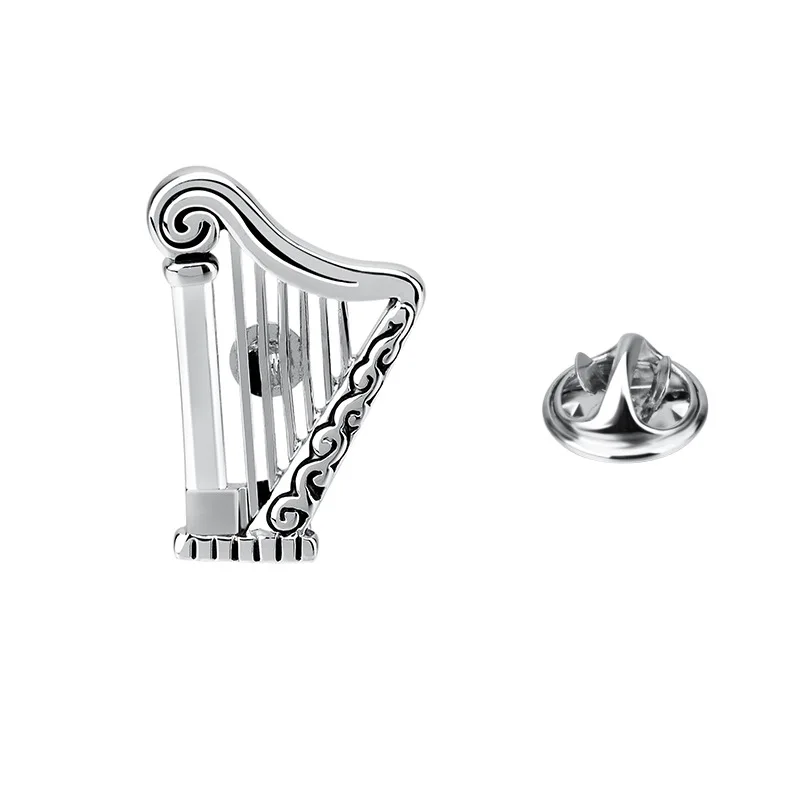 Silver harp instrument brooch jewelry exquisite men's and women's straight line needle collar pin