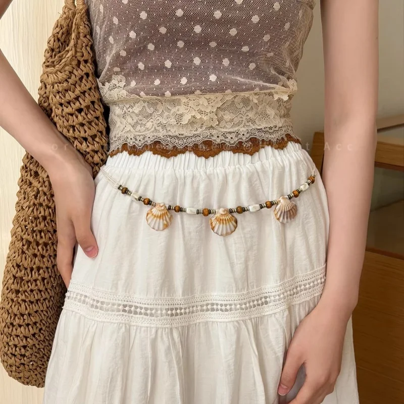 Wooden Bead Artisanal Hand-Woven Belt Versatile For Dresses Jeans Women's Slenderizing Waist Rope Chain For Summer Belts