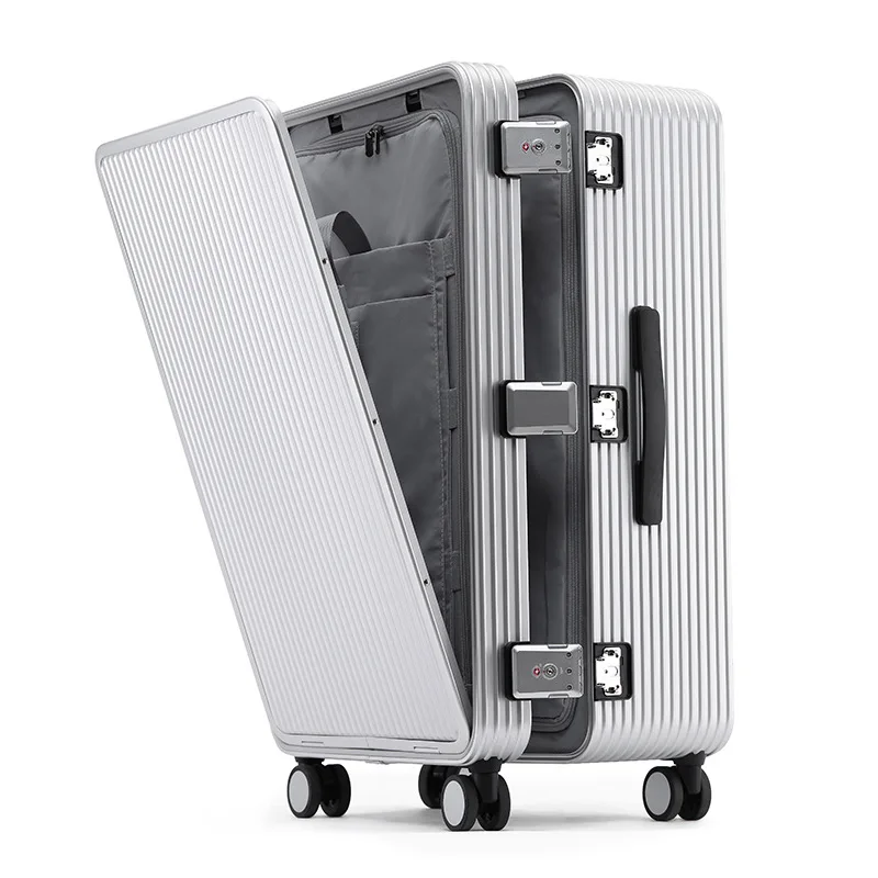 20/24/26 بوصة 100% سبائك الألومنيوم الجبهة افتتاح الأمتعة متعددة الوظائف حقيبة تروللي بعجلات الصعود صندوق الجانب افتتاح حقيبة سفر #1