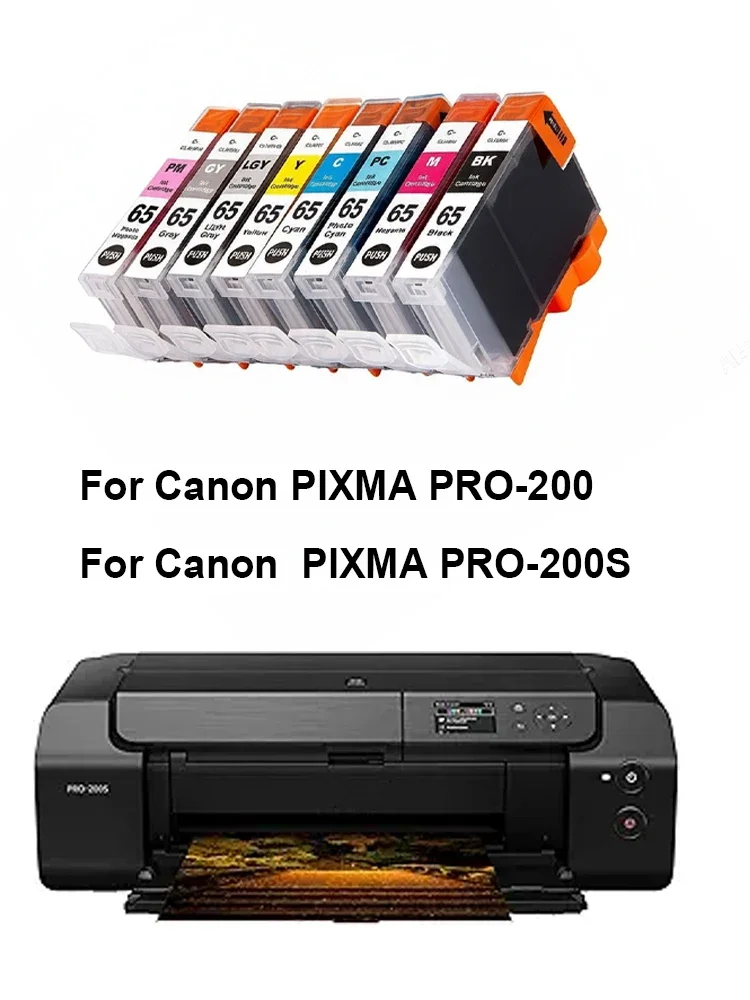 Zestaw 8 kolorowych kompatybilnych wkładów atramentowych CLI-65 do drukarek Canon PIXMA PRO200 PRO200S PRO-200, atrament barwnikowy. — zdjęcie produktu 7