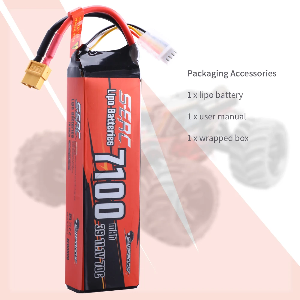 SUNPADOW 3S Lipo Battery 11.1V XT60 Plug 7100mAh 70C Soft Pack for RC Car Plane DJI Truck Tank Buggy Boat Racing Models