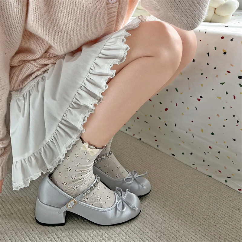 

2025 Fall Outdoor Sparkling Crystal Designer Thick Heel Women's Mary Jane Shoes Sweet Stylish Wedding Party Comfort Shoes