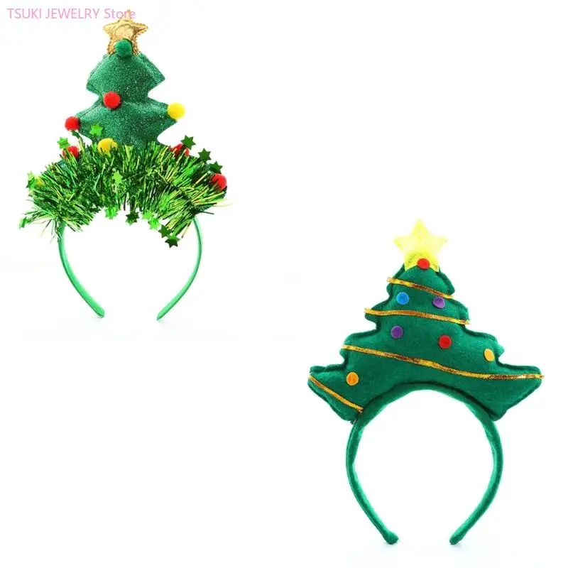 

62KE Reusable Holiday Headwear Christmas Tree Shaped Headbands Hair Accessory For Family Photos Party Themes