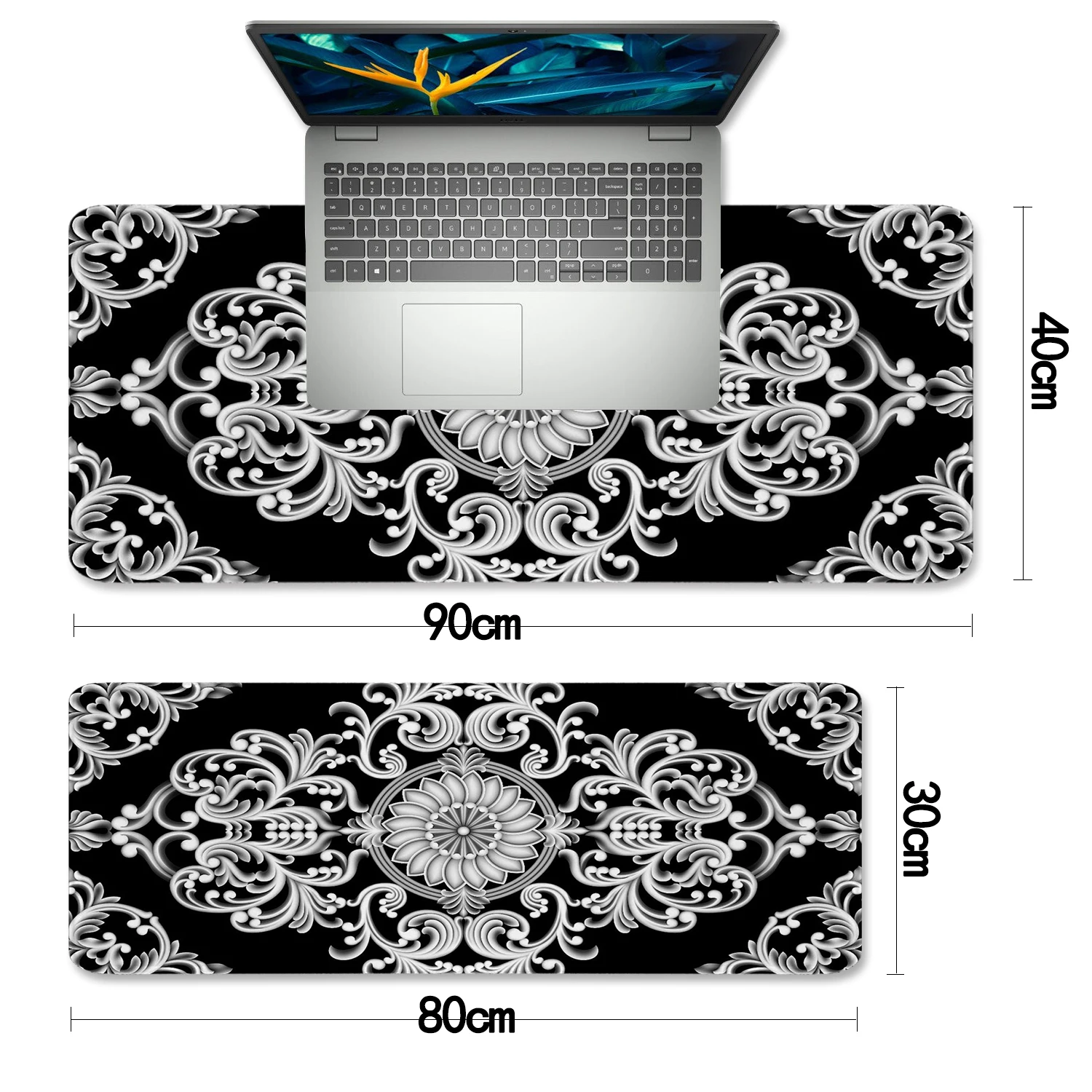 Retro Style Big Mouse Pad Large Computer Keyboard Pad Black and White Flower Game Mousepad Non-Slip Office Desk Mat Gaming Pad