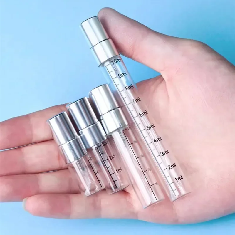 50pcs 2ml 3ml 5ml 10ml Transparent Glass Mist Spray Bottle with Scale Empty Perfume Bottles Sample Vials