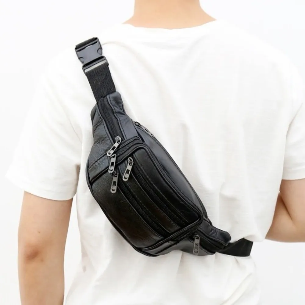Multi-Pocket Leather Fanny Pack Belt Loop Design Leather Crossbody Waist Bag Adjustable Strap Men's Shoulder Bag Daily Use