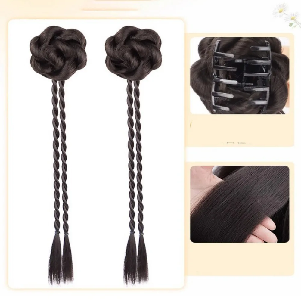 1 paio 45 cm bocciolo di fiore treccia sintetica clip di afferrare parrucche Y2K giocattolo per ragazze doppia testa a sfera parrucca borsa calda estensione ragazza