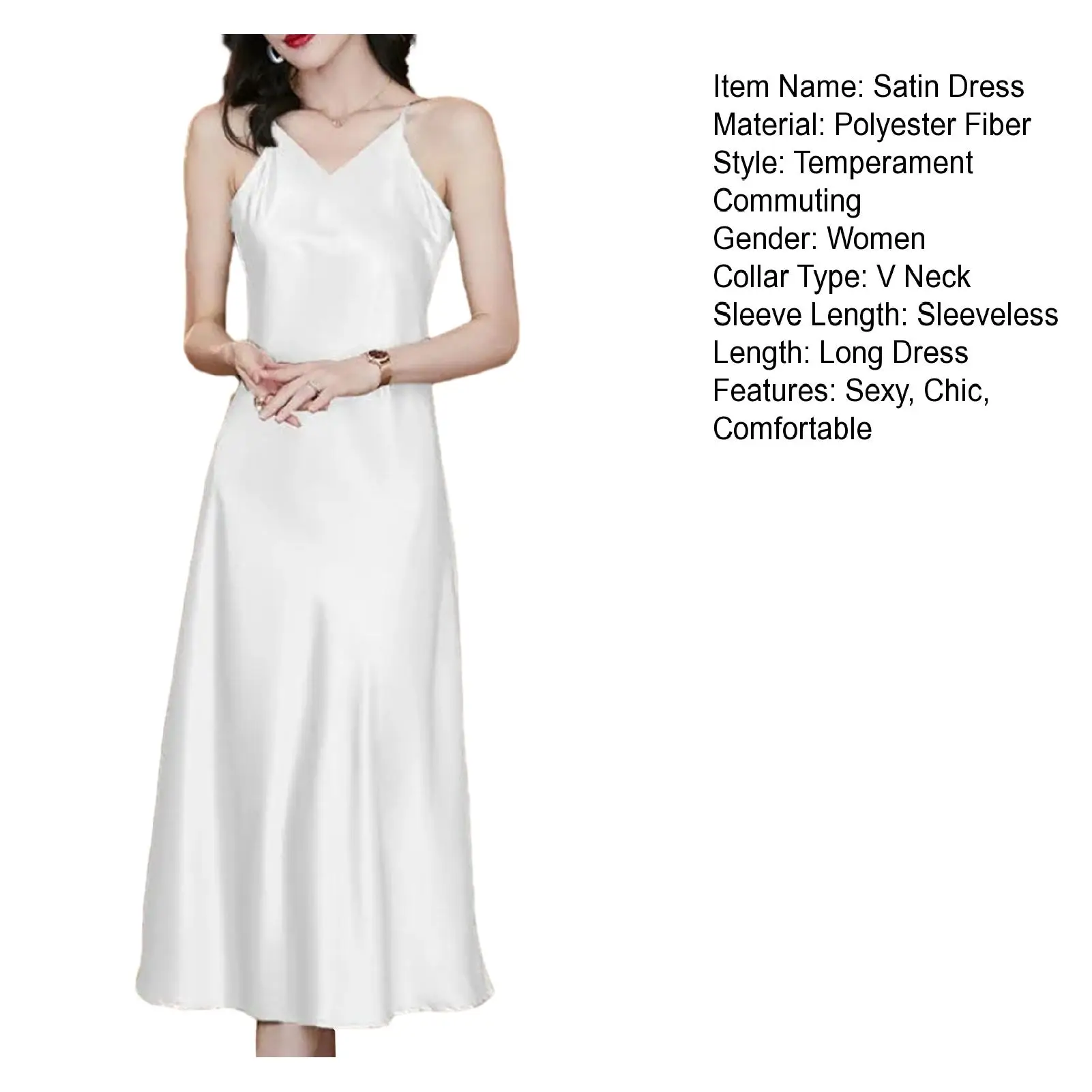 เดรสแขนกุดเปิดหลังเอวสูงสำหรับผู้หญิงชุดเดรสสายเดี่ยวผ้าซาตินสายเดี่ยวคอวีฤดูร้อน