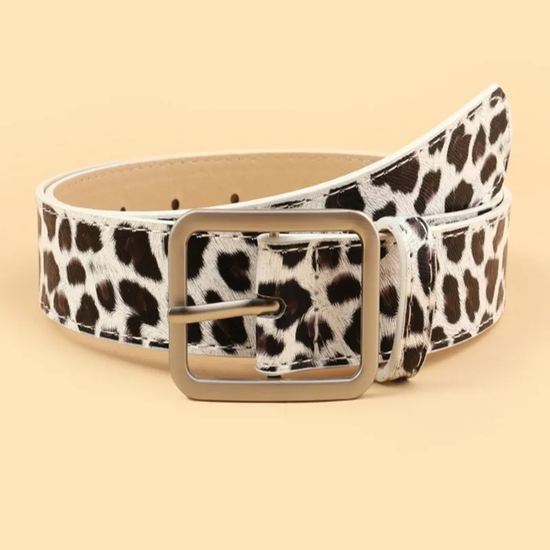 

Korean Simple All-match Square Buckle Belt Pu Leather Trendy Retro Leopard Belt Student Workplace Ladies Decorative Belt