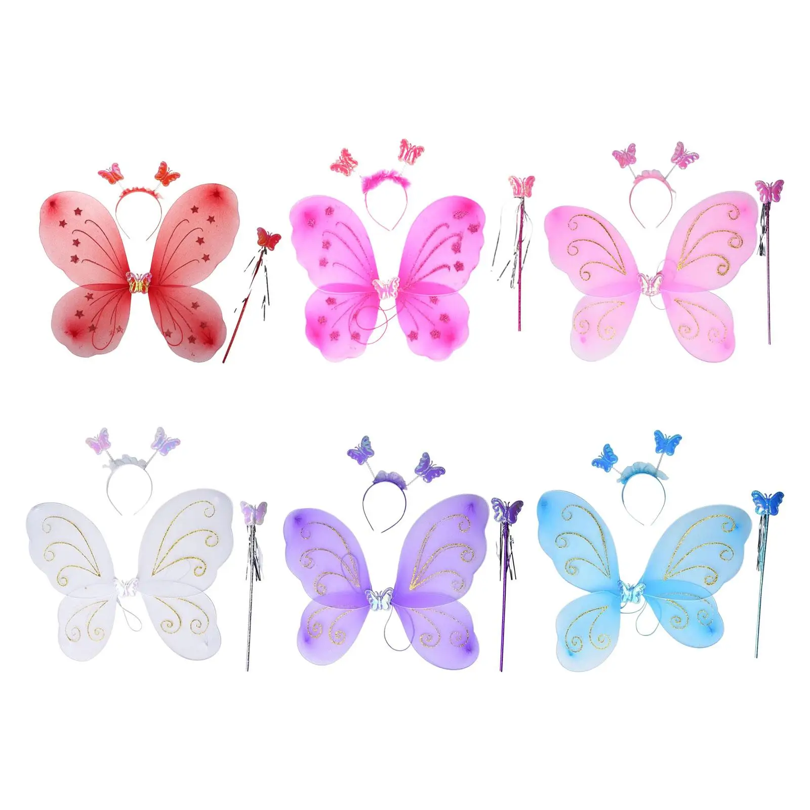 Fairy Costume Girls Cosplay Headband Wand Butterfly Wing Apparel for Photography Prop Stage Performance Masquerade