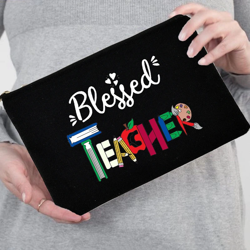 Blessed Teacher Portable Travel Organize Storage Pouch Female Makeup Cosmetic Bag Pencil Bag Purse Best Gift Zipper Beauty Case