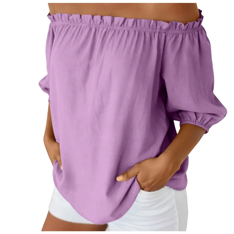 Summer Women Off The Shoulder Tops Cotton Linen Oversized Blouse Female Casual Loose Fit Boho Daily Blouses Top Blusa Feminina