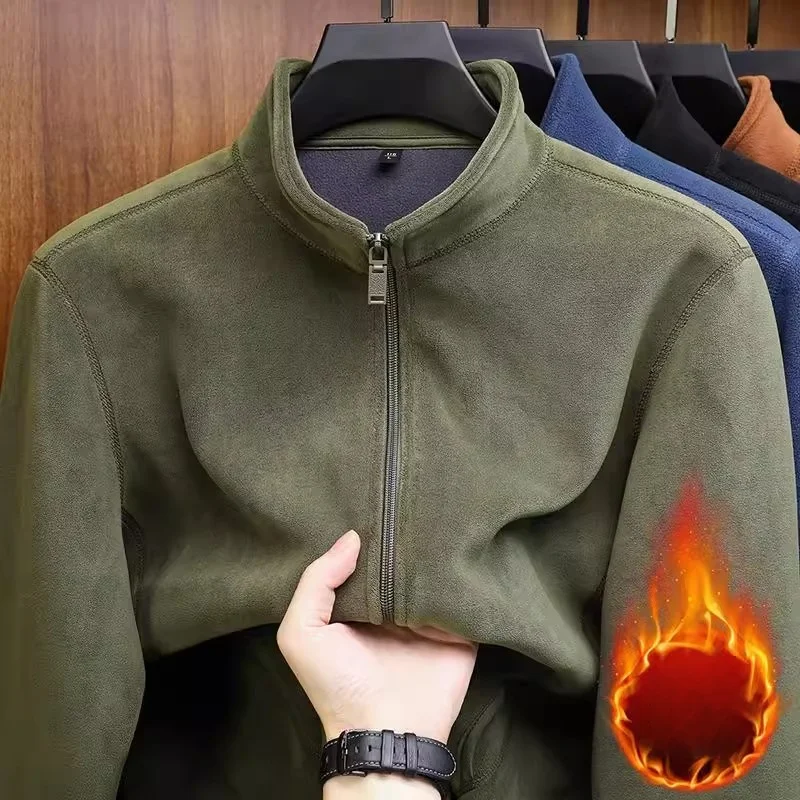 

Утепленная двусторонняя флисовая толстовка для мужчин, повседневная верхняя одежда свободного кроя, осенне-зимняя, для работы на улице, на молнии