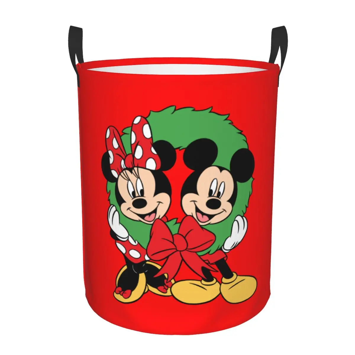 Custom Merry Christmas Minnie Anime Mickey Mouse Cartoon Laundry Hamper Large Clothes Storage Basket Toy Bin Organizer for Kids