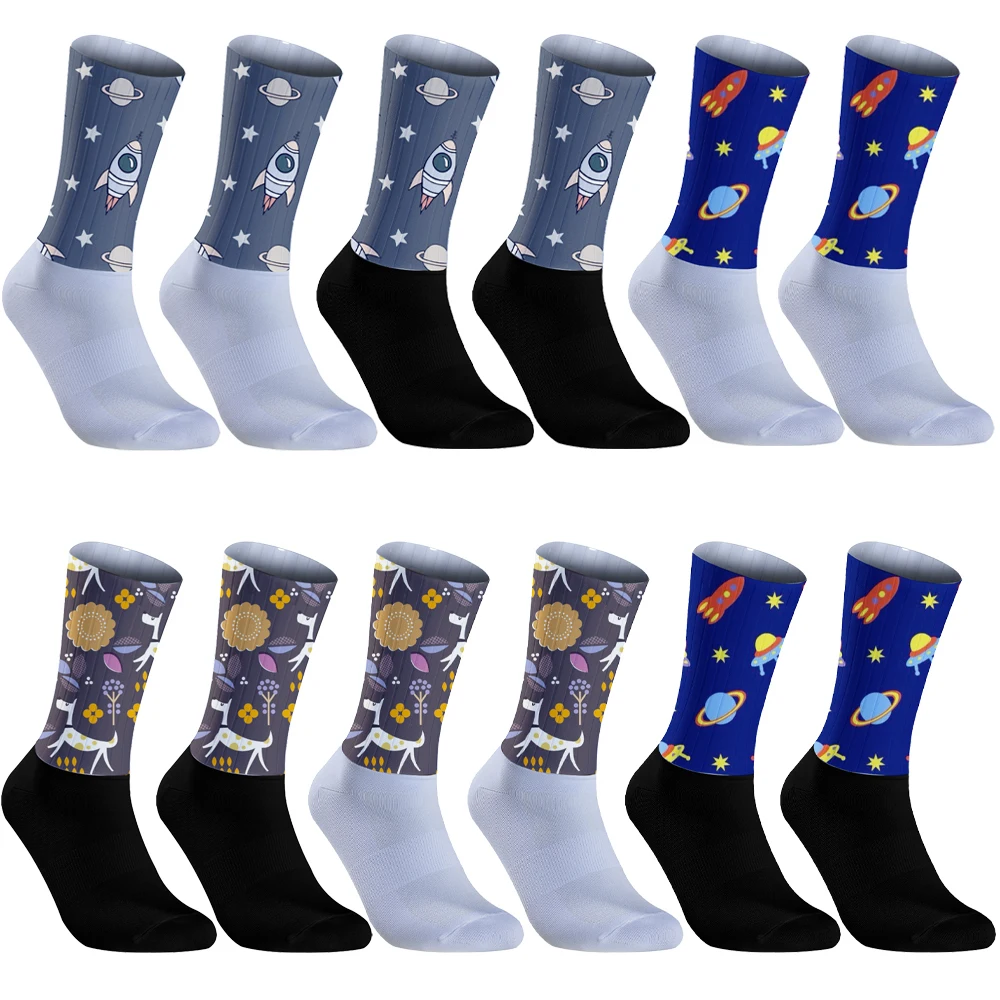 New Space Cycling Socks Bike Nurse Compression Road Bike Running Mtb Knee-high White Sports Funny Brand Black