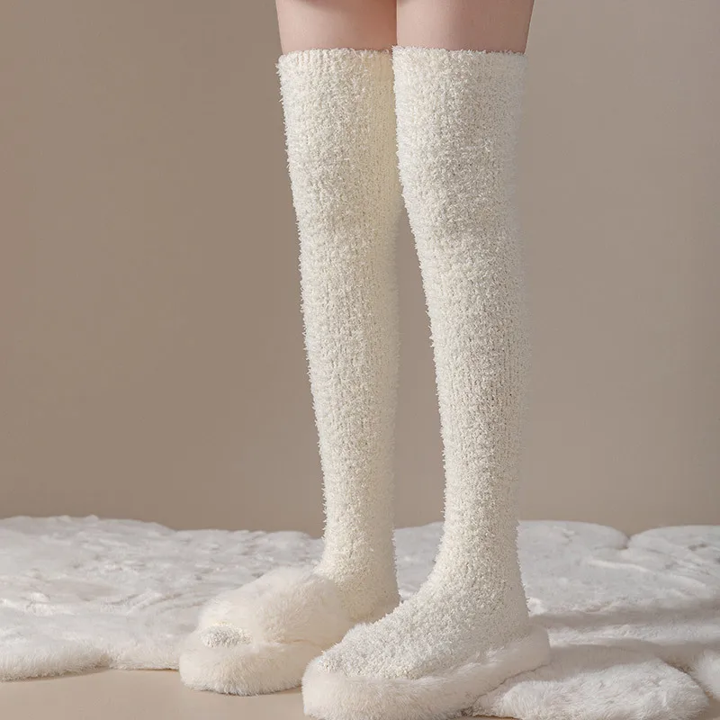 

1/2 пары женских зимних толстых теплых длинных носков, мягкие удобные флисовые чулки для девочек, однотонные повседневные гольфы в стиле Лолиты