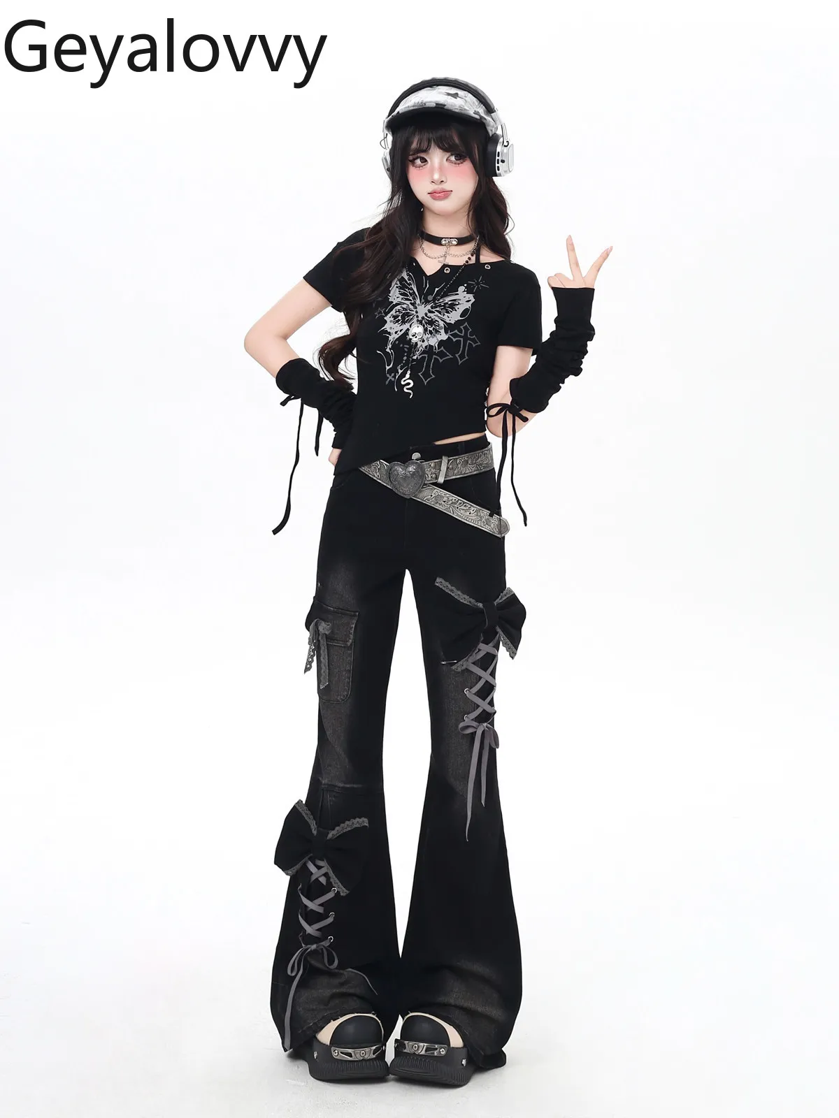 

Punk Style Women's Trousers Original Design Y2k Hot Girl Slimming Look High Waist Pants Fashion Spring Autumn Denim Jeans