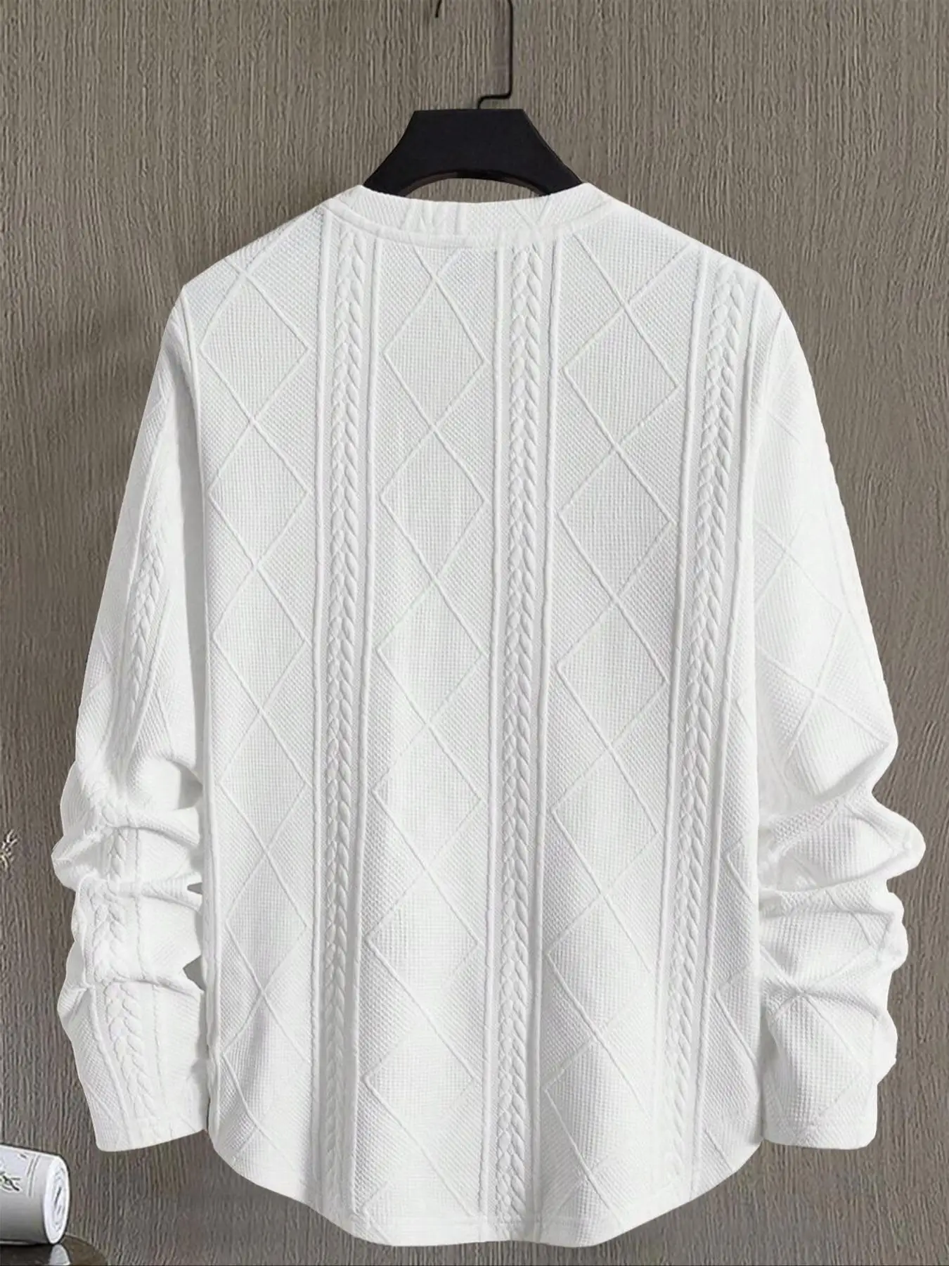 Men's Regular Fit Textured Knit T-shirt Long Sleeve round Neck Casual Patched Detail Top for All Seasons Fashion