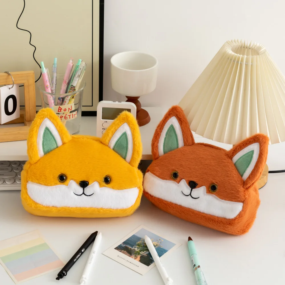 Cartoon Cute Fox Pencil Case borsa per penna in peluche di grande capacità borsa per cancelleria per studenti borsa per l\'organizzazione del Desktop