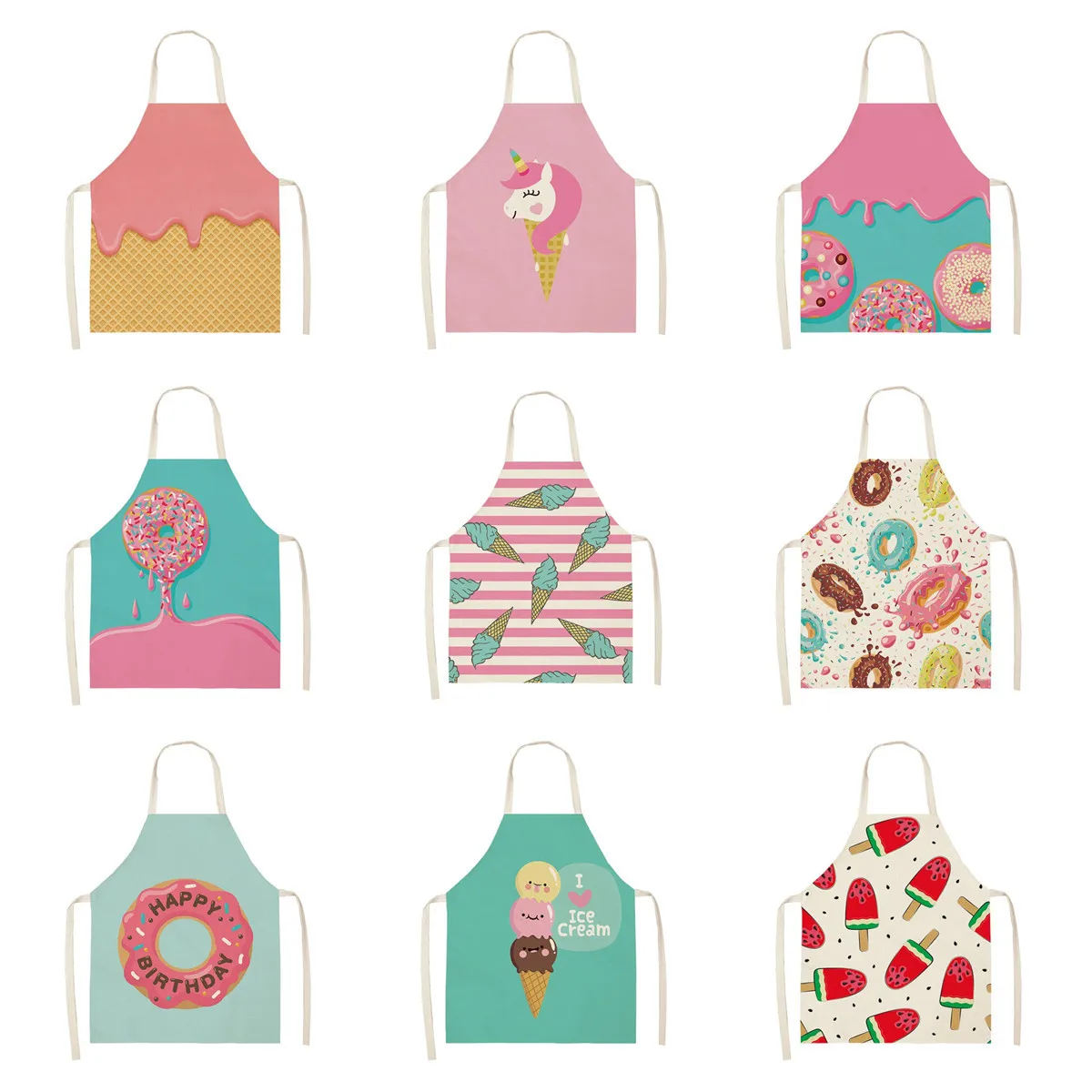 Ice Cream Women Kitchen Aprons Waterproof Barber Apron Cooking Oil-proof Cotton Linen Antifouling Chef Apron Unicorn Apron Kid