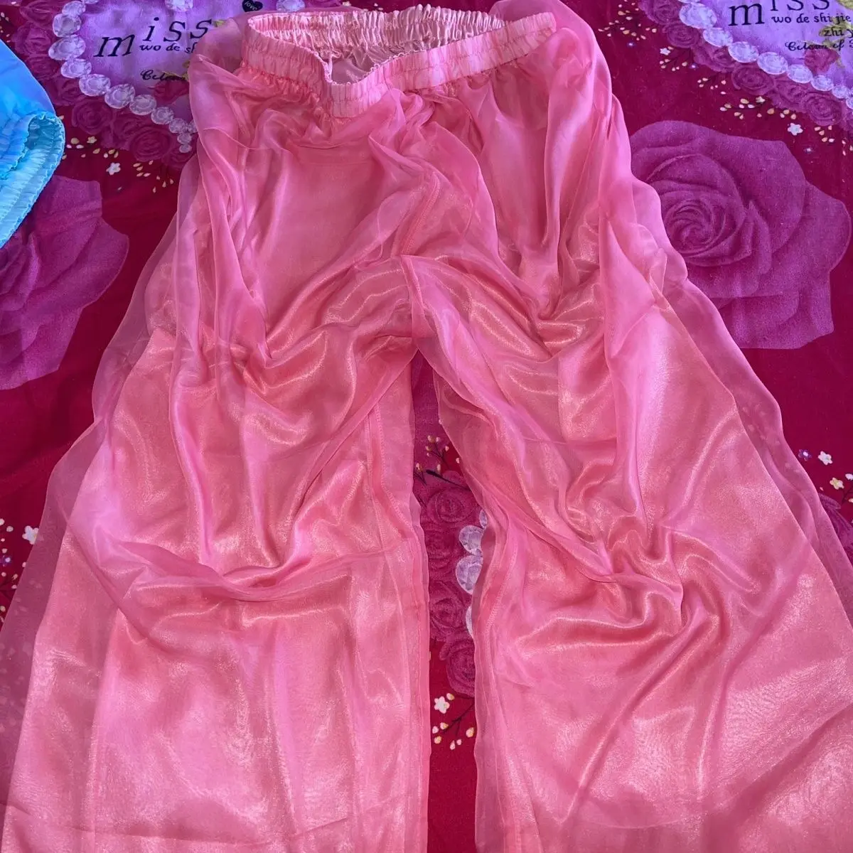 Handmake Super Silky Slippy Elastic Waist Wide Leg Trousers Colorful Double Layer