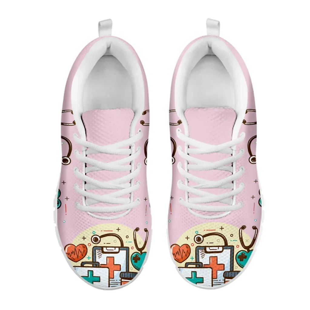 Brand Design Women Sneakers White Nursing Shoes Cute Cartoon Nurse Doctor Medical Print Light Lace-up Flats Footwear