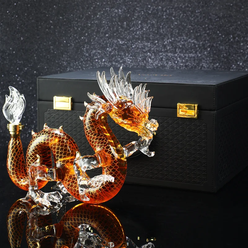 Dragon shaped Chinese Zodiac whiskey decanter Glass Alcohol Bottle for Liquor Scotch Bourbon Gifts for Men Him 1000ML