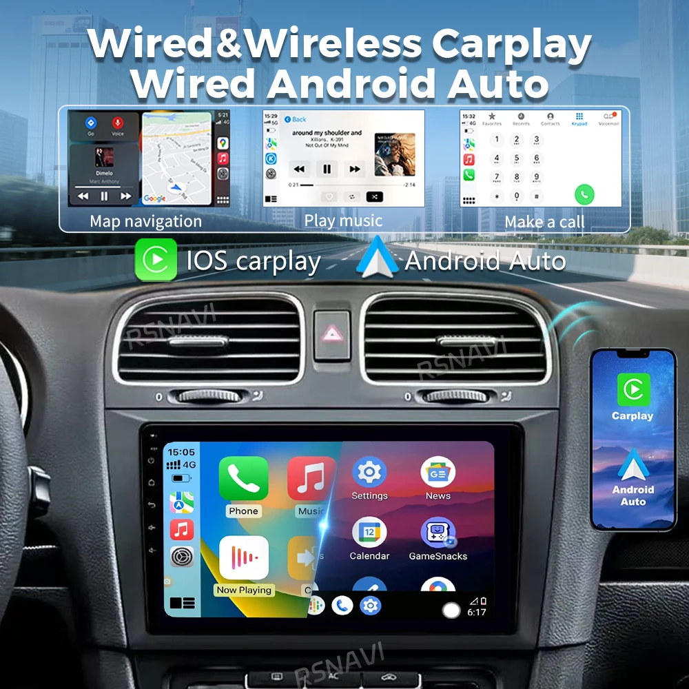 Android 16 Car Radio For Volkswagen VW Golf 6 MK6 GTI R 2008 - 2012 Wireless Carplay Android Auto Car Stereo Multimedia Player