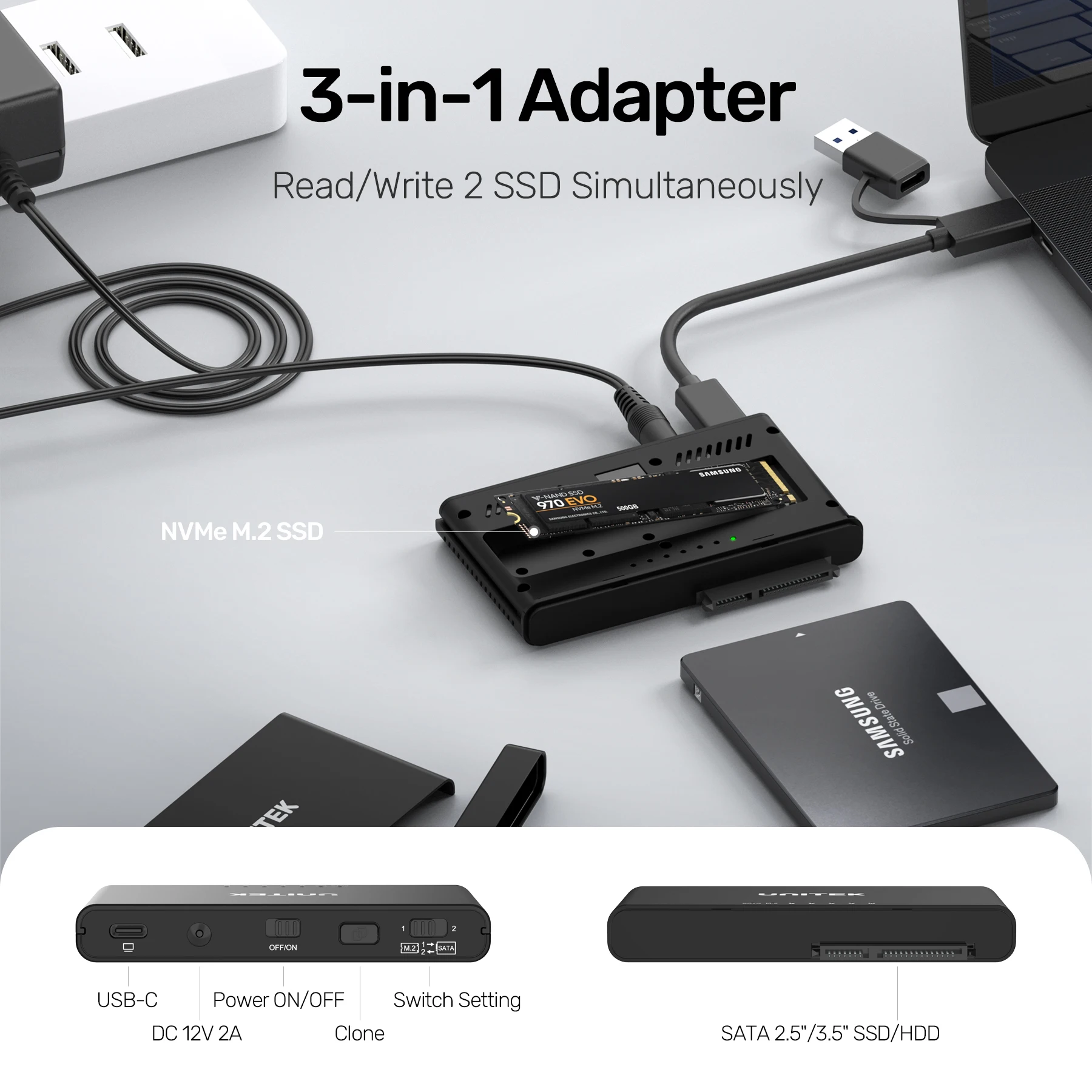 Imagem -03 - Unitek-adaptador de Disco Rígido Docking Station Conversor para Ssd M.2 M-key Nvme Gabinete Externo Usb c 3.1 3.1 2.5 in 3.5 in